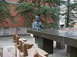 The statue of Mustafa N. Parlar is located in front of the Department of Industrial Engineering at Middle East Technical University