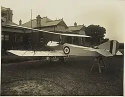 Oblique Rear View of Basil Watson's Biplane, rear lawn, Follacleugh, Elsternwick, 1916.