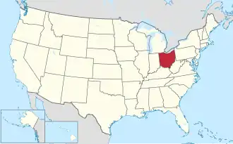 Map of the United States highlighting Ohio