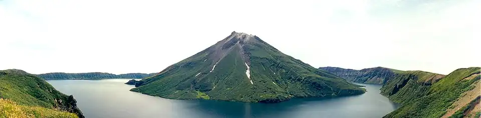 View of Krenitsyn Peak from the rim of Tao-Rusyr Caldera on Onekotan Island