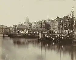 Damrak with Korenbeurs, Amsterdam, 1860