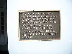 Plaque from the City of Orlando.