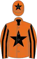 Orange, black star, striped sleeves, star on cap