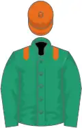 Emerald green, orange epaulets and cap