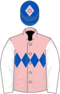 Pink, royal blue triple diamond, white sleeves, royal blue cap, pink diamond