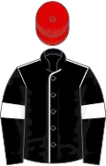 Black, white seams and armlets, red cap
