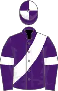 Purple, white sash and armlets, quartered cap