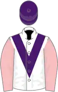 White, purple chevron, pink sleeves, purple cap