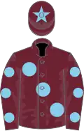 Claret, large sky blue spots, spots on sleeves, star on cap