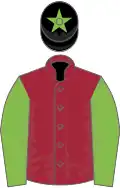 Maroon, light green sleeves, black cap, green star