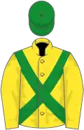 Yellow, green cross belts, yellow sleeves, green cap