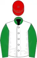 White, green sleeves and collar, red cap