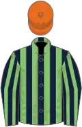Dark blue and light green stripes, orange cap