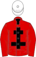 Red, black cross of lorraine, white cap