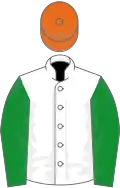 White, green sleeves, orange cap