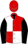 Red and White (quartered), Black sleeves, Red cap