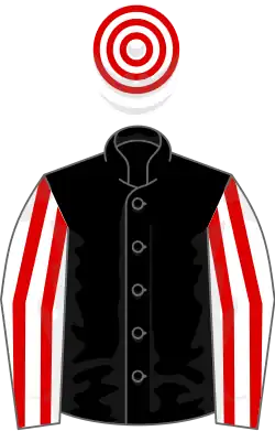 Black, white and red striped sleeves, hooped cap