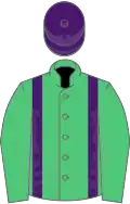 Emerald green, purple braces, purple cap