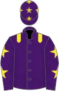Purple, yellow epaulets, purple sleeves, yellow stars and cap