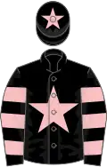 Black, pink star, hooped sleeves, star on cap