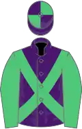 Purple, emerald green cross belts and sleeves, quartered cap