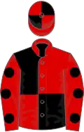 Red and black (quartered), red sleeves, black spots