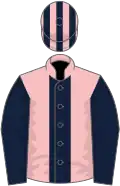 Pink, dark blue stripe and sleeves, striped cap