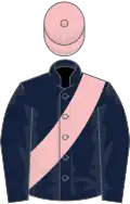 Dark blue, pink sash and cap