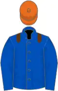 Royal blue, brown epaulets, orange cap