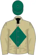 Beige, dark green diamond and cap