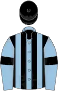 Light blue and black stripes, light blue sleeves, black armlets, black cap