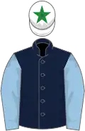 Dark blue; light blue sleeves, white cap, green star