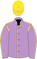 Mauve, yellow seams, yellow cap