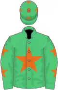 Emerald green,orange star,emGreen sleeves,orange stars,green cap,orange stars
