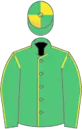 Emerald green, yellow seams, quartered cap