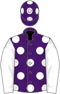 Purple, white spots, sleeves and spots on cap