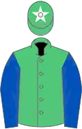 EMERALD GREEN, royal blue sleeves, emerald green cap, white star