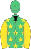 Emerald green, yellow stars, yellow sleeves, emerald green cap