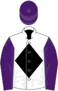 White, black diamond, purple sleeves and cap