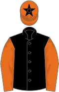 Black, orange sleeves, orange cap, black star