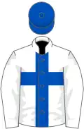 White, Royal blue St George cross and cap