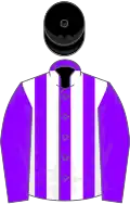 Violet and white stripes, violet sleeves, black cap