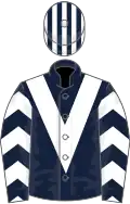 Dark blue, white chevron, chevrons on sleeves, striped cap