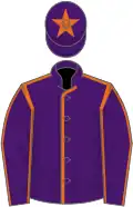 Purple, orange seams, orange star on cap
