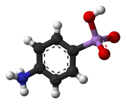 Ball-and-stick model of the solid-state zwitterionic structure of arsanilic acid
