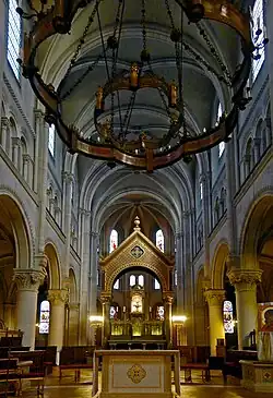 Altar with baldequin (Canopy) and chandelier