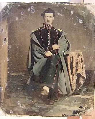 Regulation artillery musician's uniform with "birdcage" chest piping [identified soldier of Independent Battery 'B' (Artillery), Pennsylvania Volunteers, Private William P. Haberlin, who was killed in action on Dec. 16, 1864, at Nashville, Tennessee.]
