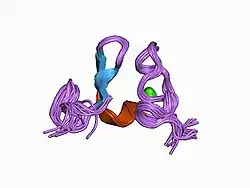 1d2l: NMR SOLUTION STRUCTURE OF COMPLEMENT-LIKE REPEAT CR3 FROM THE LOW DENSITY LIPOPROTEIN RECEPTOR-RELATED PROTEIN (LRP). EVIDENCE FOR SPECIFIC BINDING TO THE RECEPTOR BINDING DOMAIN OF HUMAN ALPHA-2 MACROGLOBULIN