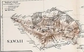 Topographical map of Savaiʻi - published 1910, shewing the lava fields since 1905