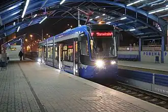 Tram arrives at Politekhnichna station